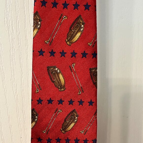 Tommy Hilfiger | VTG Red Men's Tie 100% Imported Silk Golf Italy Made USA Stripe - Picture 3 of 11